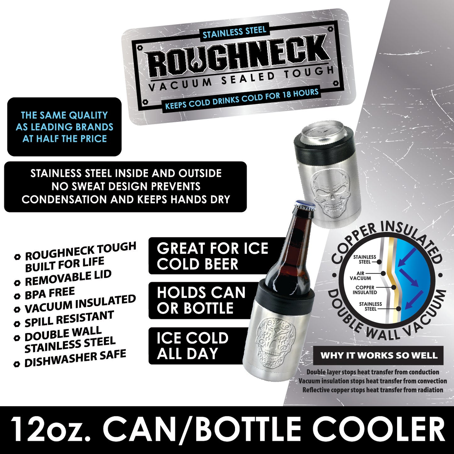 ITEM NUMBER 022268 12OZ METAL CAN COOLER 6 PIECES PER DISPLAY