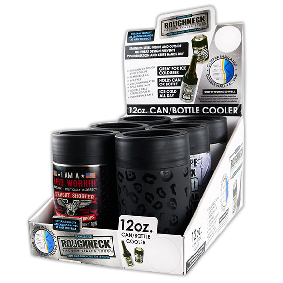 ITEM NUMBER 022269 12OZ METAL HEAT TRANSFER CAN COOLER 6 PIECES PER DISPLAY