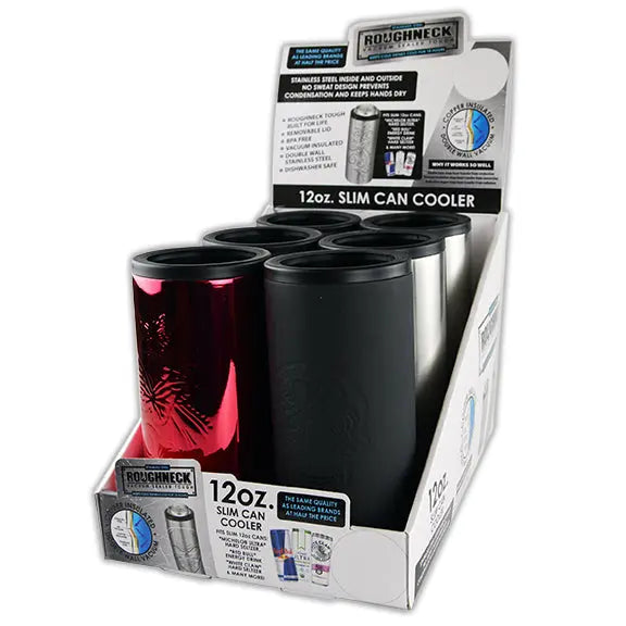 Metal Insulated Slim Can Cooler - 6 Pieces Per Retail Ready Display 22270 ROUGHNECK