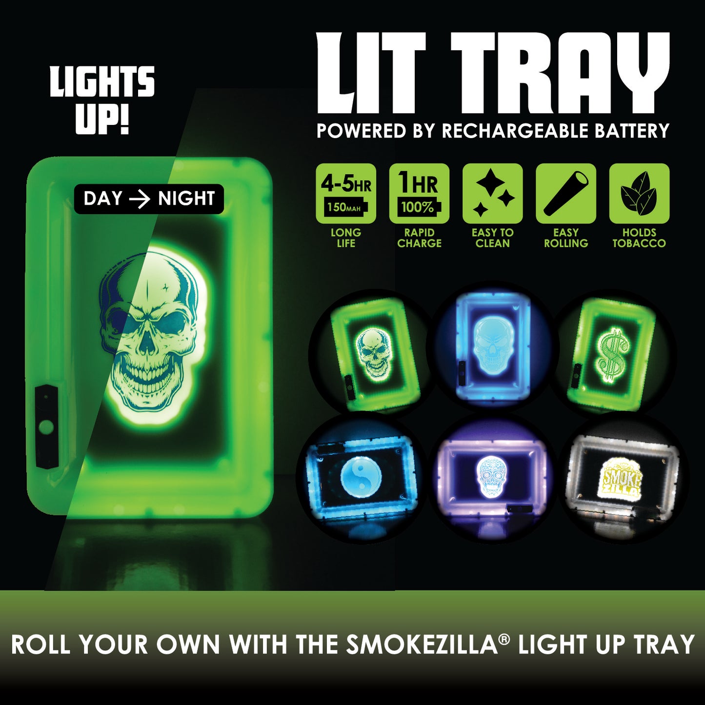 ITEM NUMBER 022283 LIGHT UP ROLLING TRAY 6 PIECES PER DISPLAY