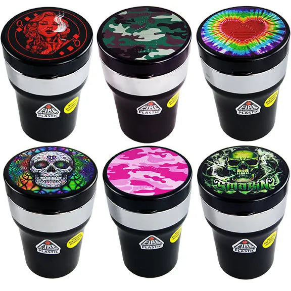 Printed Lid Butt Bucket Ashtray with USB Coil Lighter and LED Light - 6 Per Retail Ready Display 22378 SMOKEZILLA