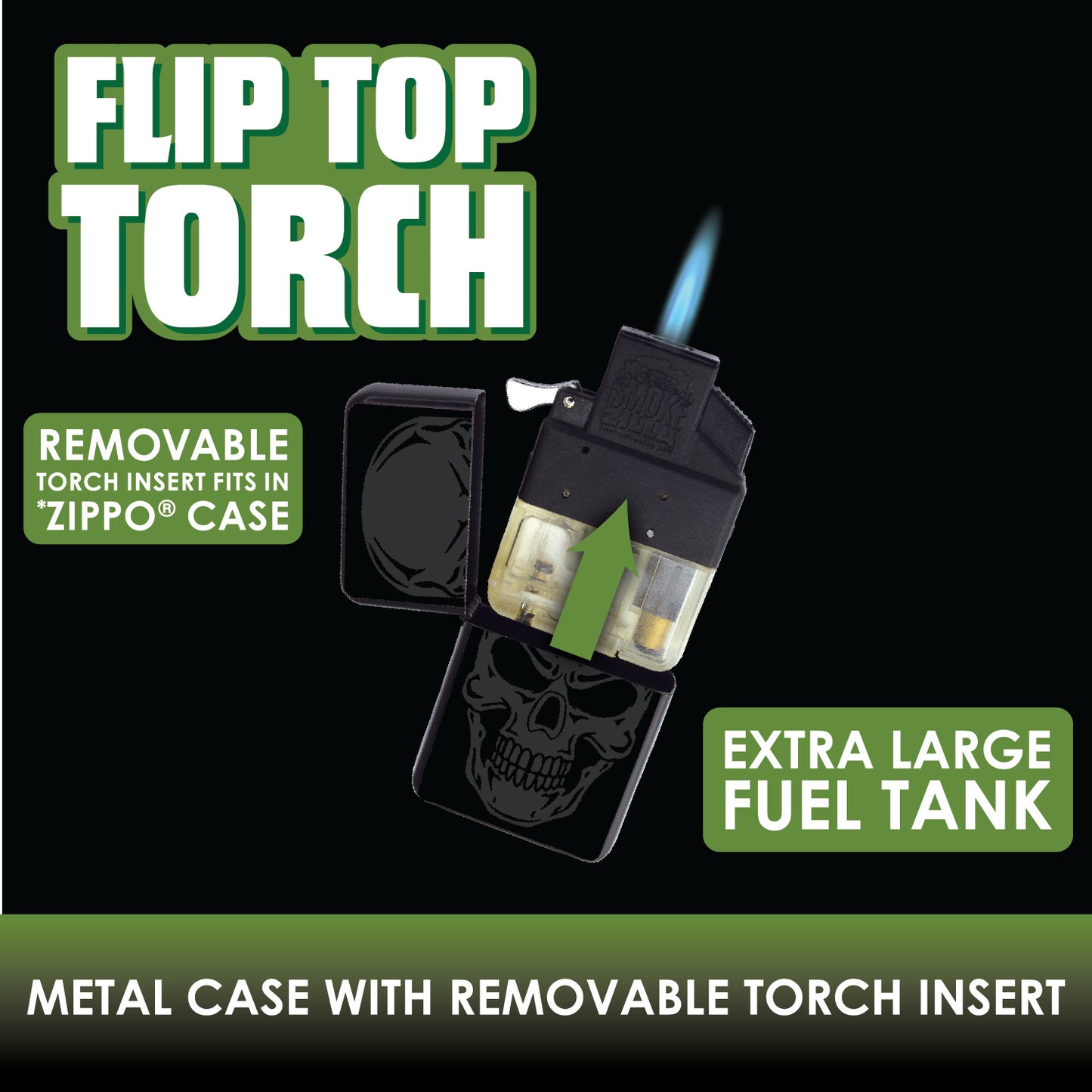 ITEM NUMBER 022381 BLACK FLIP TOP TORCH 12 PIECES PER DISPLAY