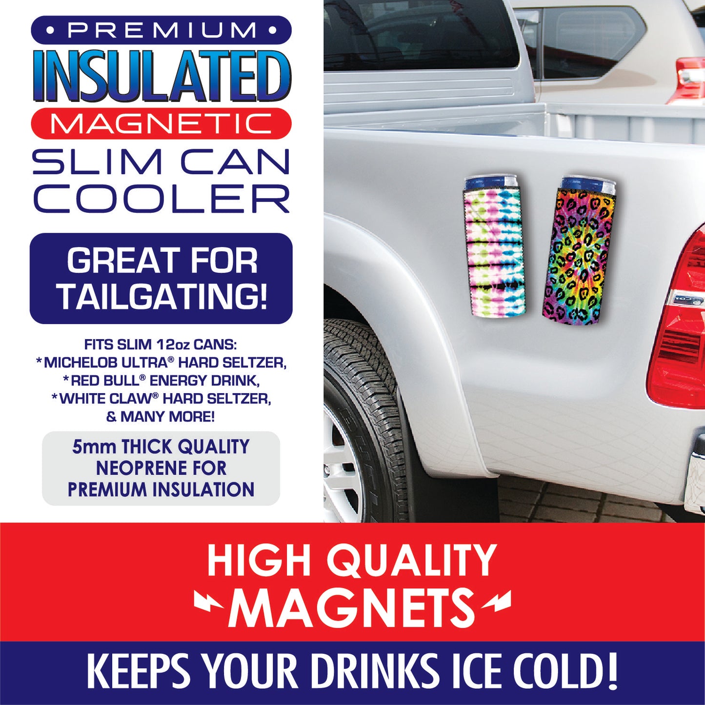 ITEM NUMBER 022430 MAGNETIC NEOPRENE SLIM CAN COOLER 6 PIECES PER DISPLAY