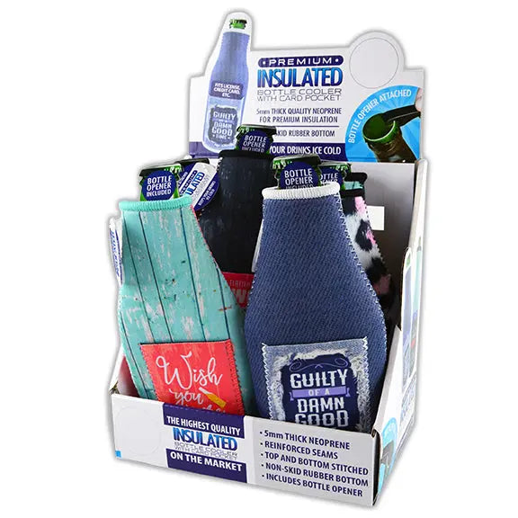 Neoprene 16 Oz Bottle Suit Cooler with Card Pocket - 6 Per Retail Ready Display 22466 POLAR GEAR
