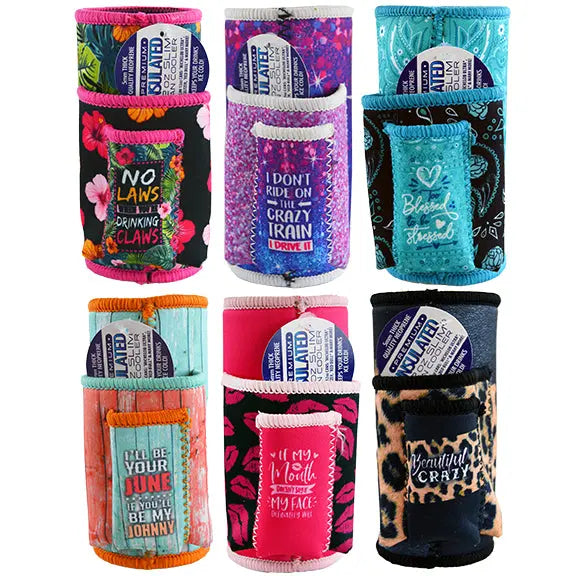 Neoprene Slim Can Cooler with Cigarette Pouch - 6 Pieces Per Retail Ready Display 22469 POLAR GEAR