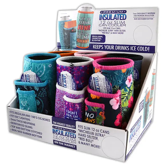 Neoprene Slim Can Cooler with Cigarette Pouch - 6 Pieces Per Retail Ready Display 22469 POLAR GEAR