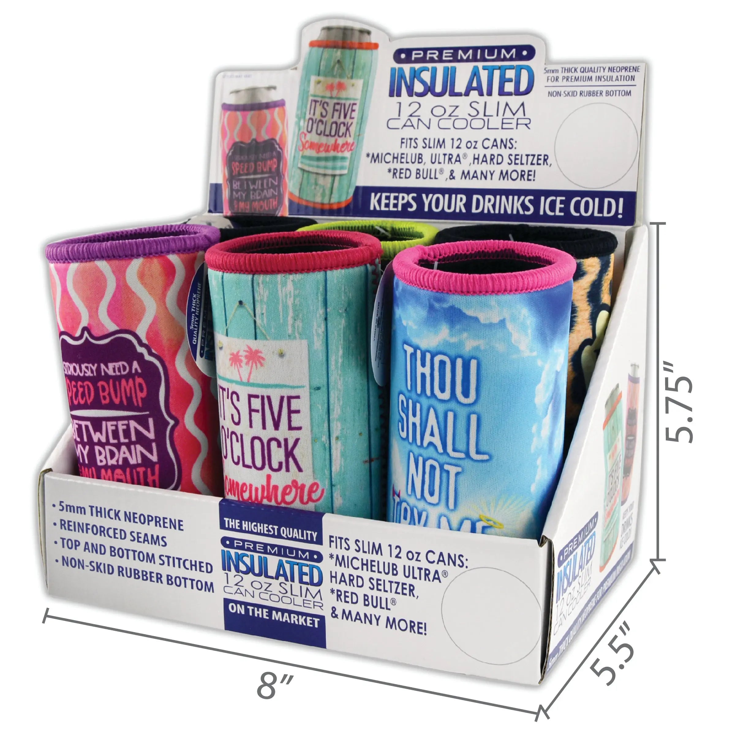 Neoprene Slim Can Cooler - 6 Pieces Per Retail Ready Display 22470 POLAR GEAR