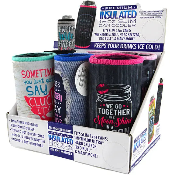 Neoprene Slim Can Cooler - 6 Pieces Per Retail Ready Display 22471 POLAR GEAR