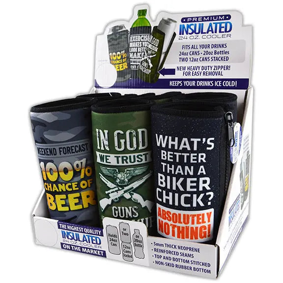 Neoprene 24 Oz Can and Bottle Cooler - 6 Pieces Per Retail Ready Display 22476 POLAR GEAR