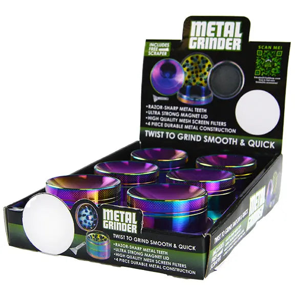 Metal 4 Piece Rainbow Grinder with Magnetic Closure - 6 Pieces Per Retail Ready Display 22522 SMOKEZILLA
