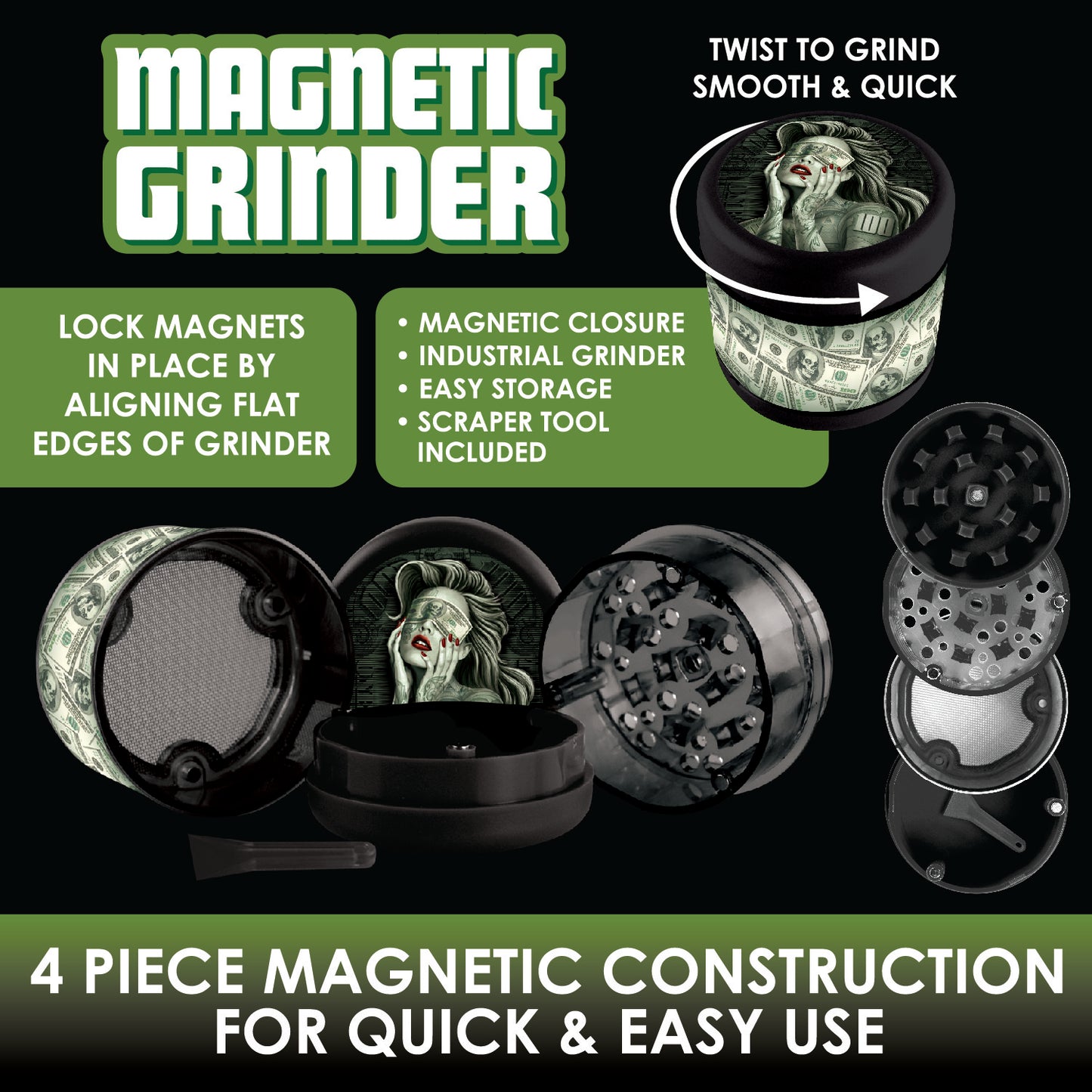ITEM NUMBER 022523 MAGNETIC PLASTIC GRINDER 6 PIECES PER DISPLAY