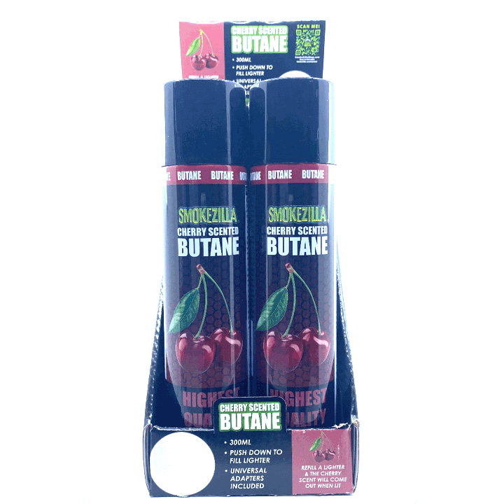 300ML Bulk Smokezilla Scented Cherry Butane Refill - 6 Pieces Per Retail Ready Display 22544 SMOKEZILLA