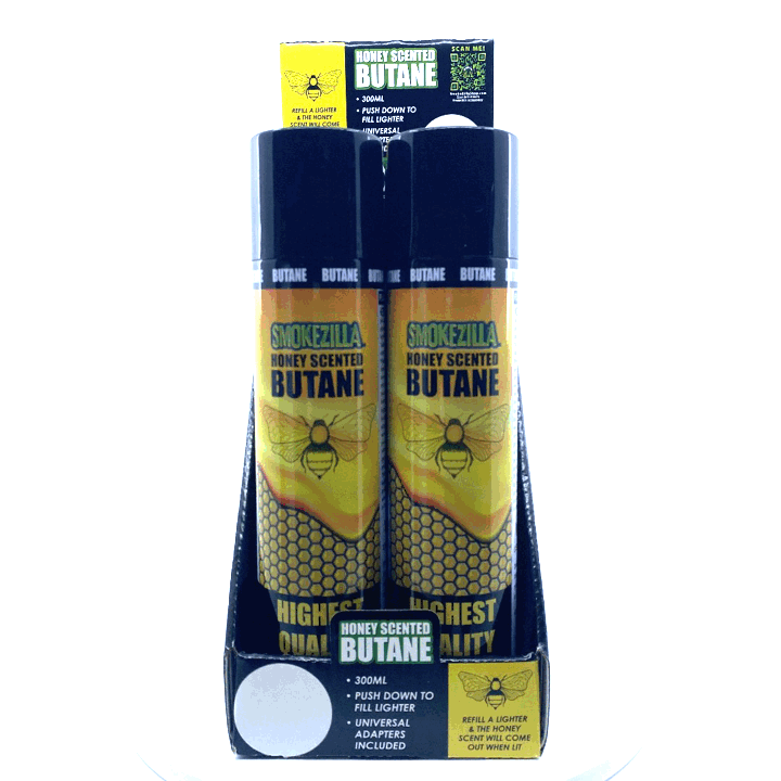 300ML Bulk Smokezilla Scented Honey Butane Refill - 6 Pieces Per Retail Ready Display 22549 SMOKEZILLA
