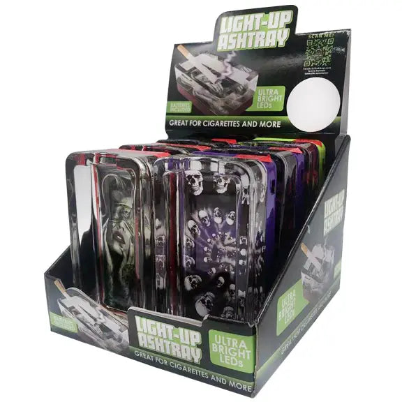 Glass Ashtray with LED Light-Up Design - 6 Per Retail Ready Display 22637 SMOKEZILLA