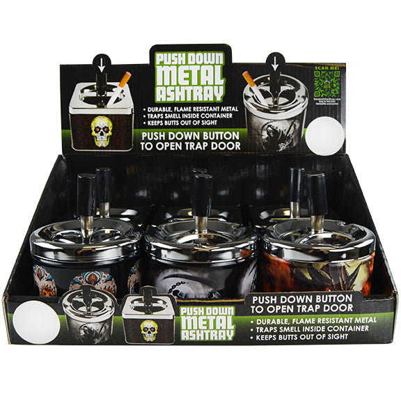 Push Down Metal Ashtray- 6 Per Retail Ready Wholesale Display 22639 SMOKEZILLA