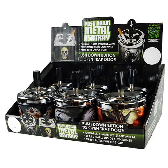 ITEM NUMBER 022639 PUSH DOWN METAL ASHTRAY MIX B 6 PIECES PER DISPLAY