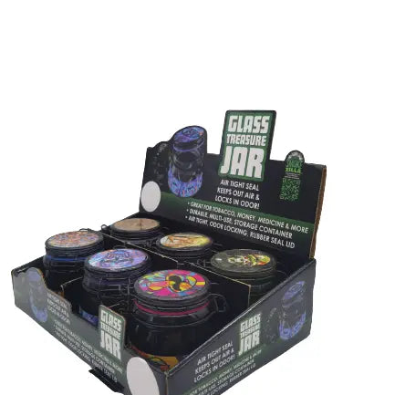 Glass Storage Jar with Clasp - 6 Pieces Per Retail Ready Display 22679 SMOKEZILLA