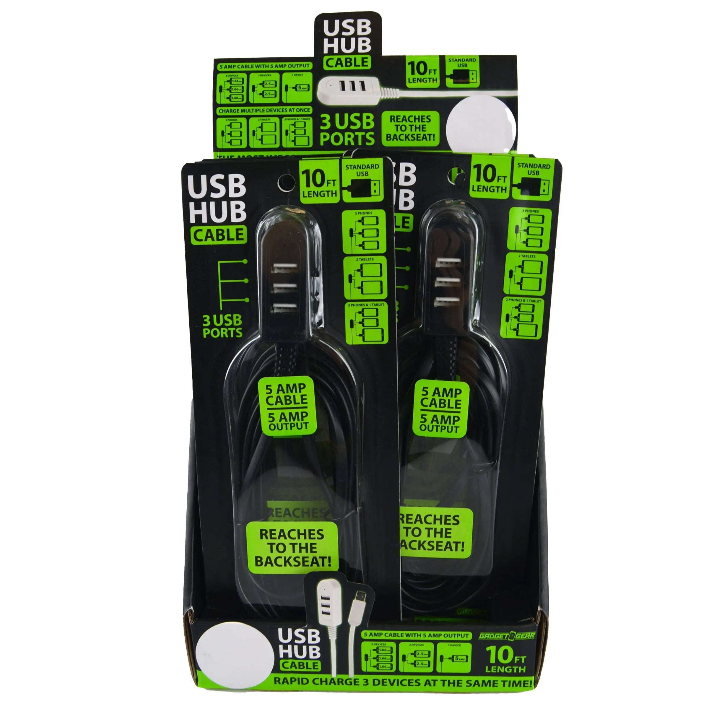 Charging Hub 3 Port USB 5 Amp - 6 Pieces Per Retail Ready Display 22713 GADGET GEAR