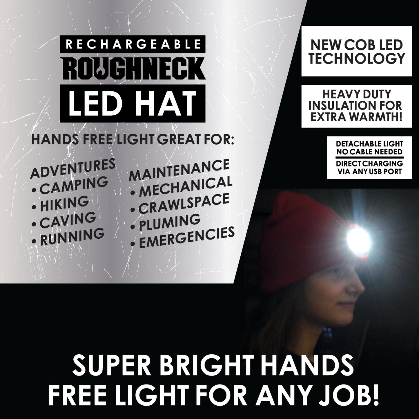 ITEM NUMBER 022788 ROUGHNECK LED LIGHT HAT 6 PIECES PER DISPLAY