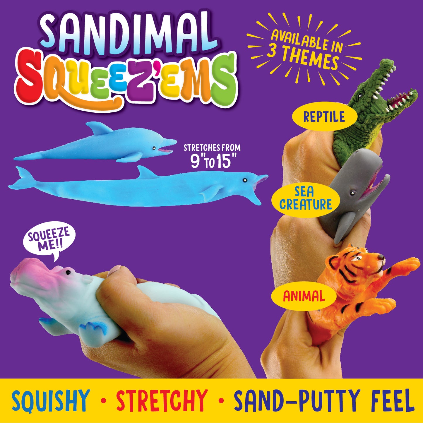 ITEM NUMBER 022791 LARGE SQUEEZE SAND ANIMALS 12 PIECES PER DISPLAY