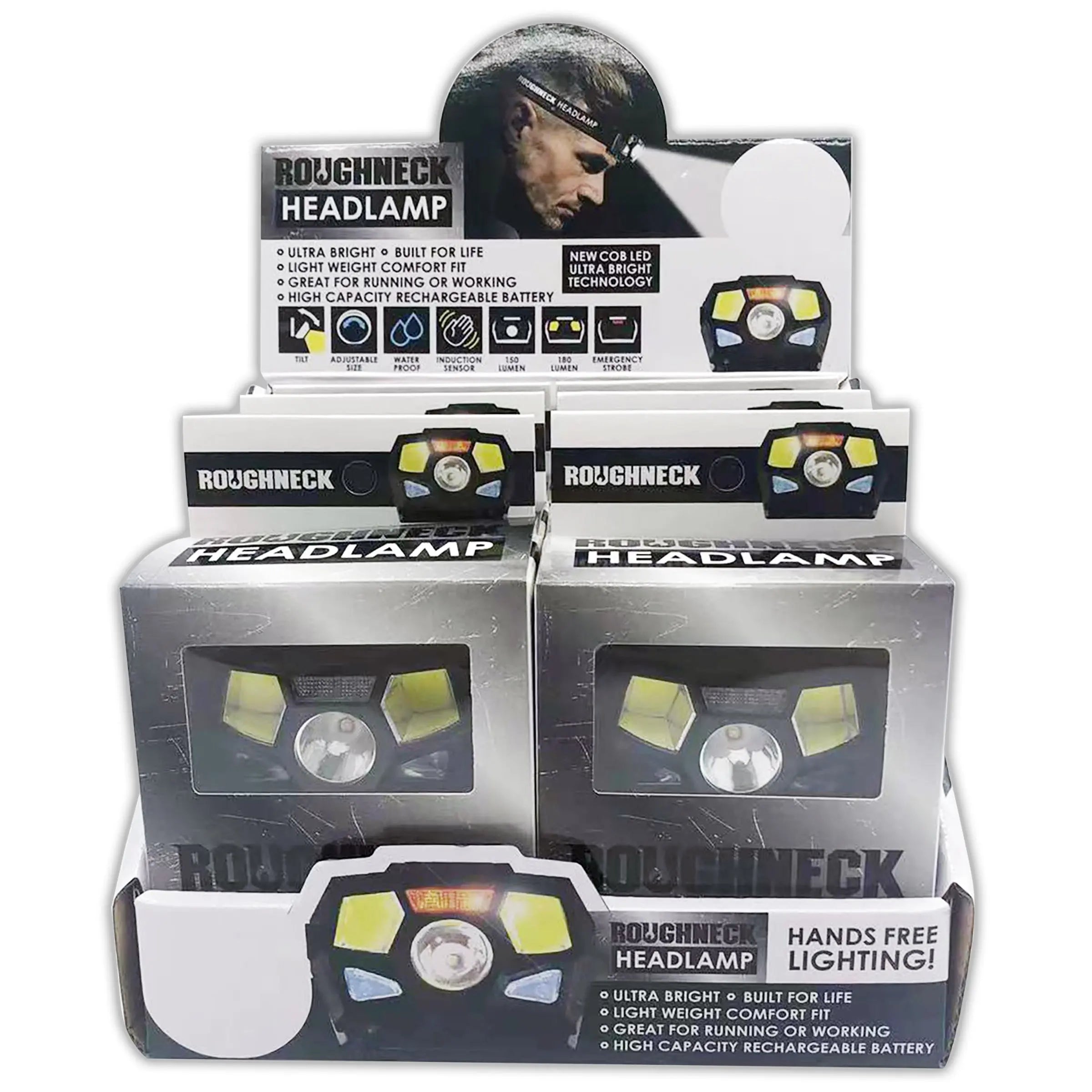 Rechargeable LED Headlamp Flashlight - 6 Pieces Per Retail Ready Display 22801 ROUGHNECK