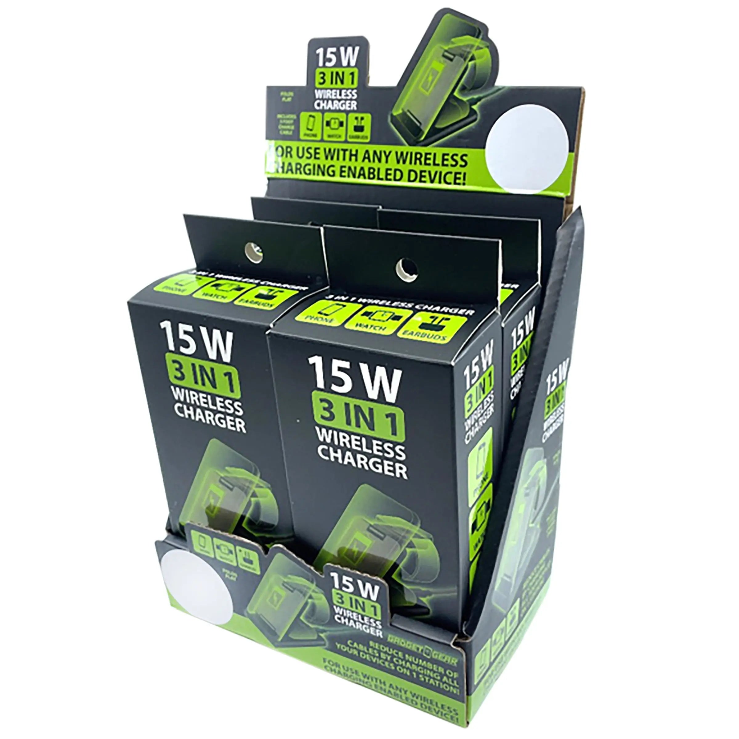 Wireless 3 in 1 Charging Station 15 Watts - 4 Pieces Per Retail Ready Display 22827 GADGET GEAR