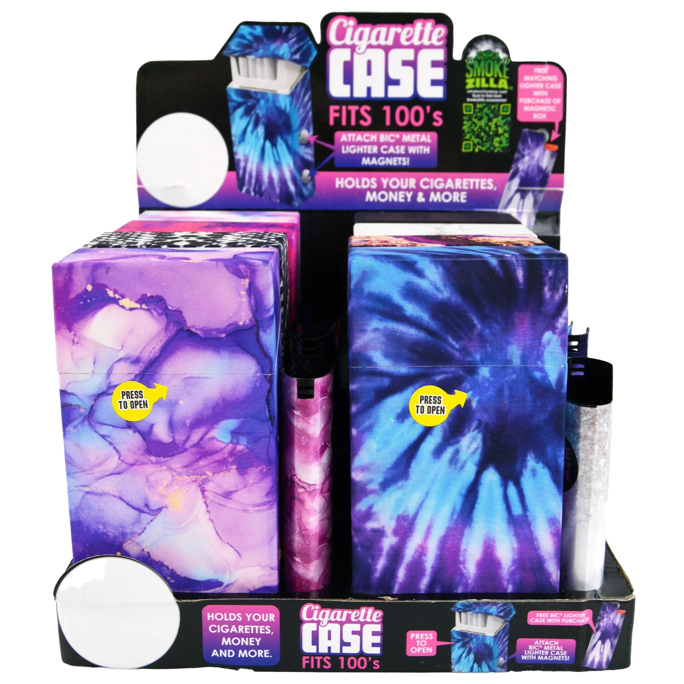 100s Cigarette Storage Case with Lighter Case- 8 Pieces Per Retail Ready Display 22841 SMOKEZILLA