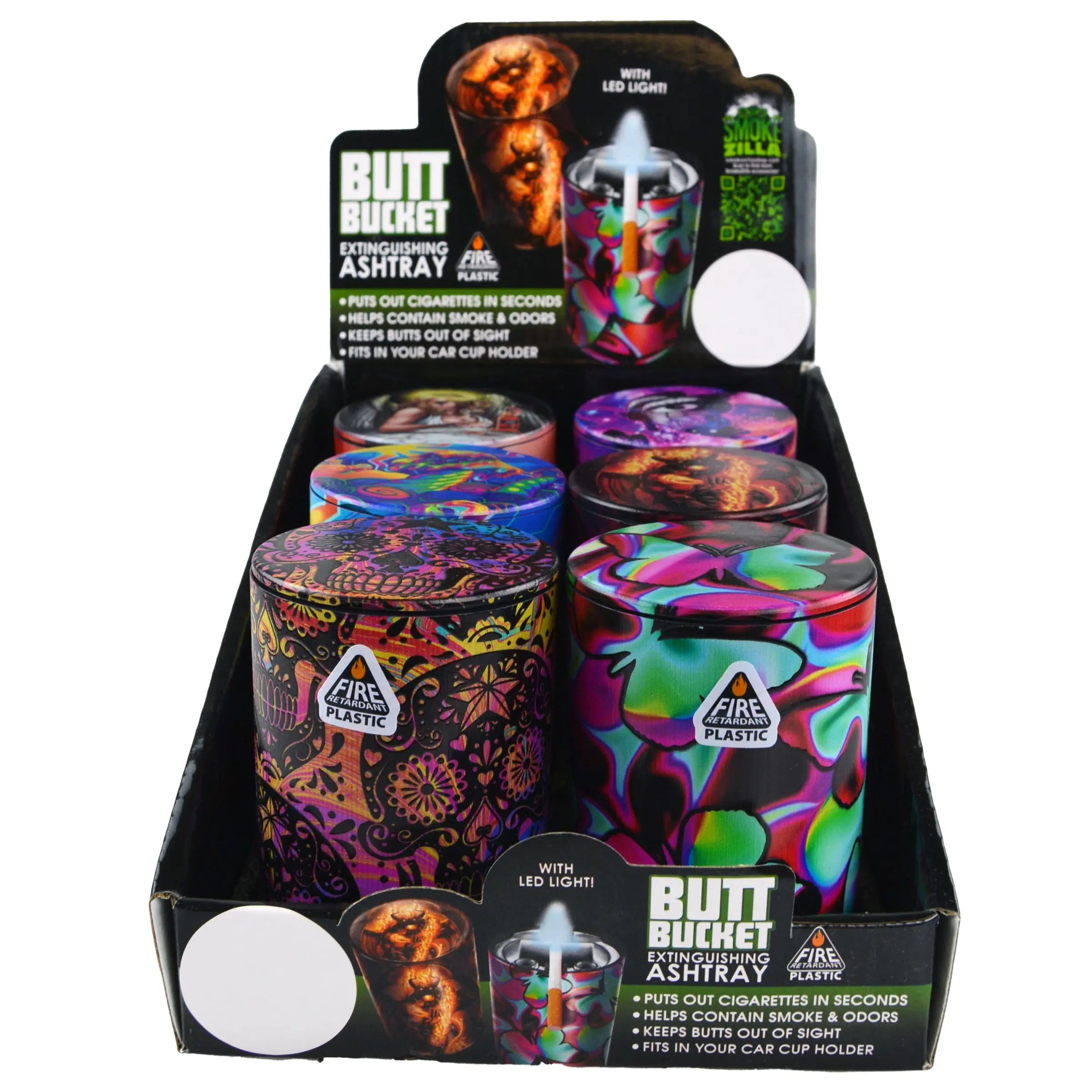 Full Print Butt Bucket Ashtray with LED Light - 6 Pieces Per Retail Ready Display 22843 SMOKEZILLA