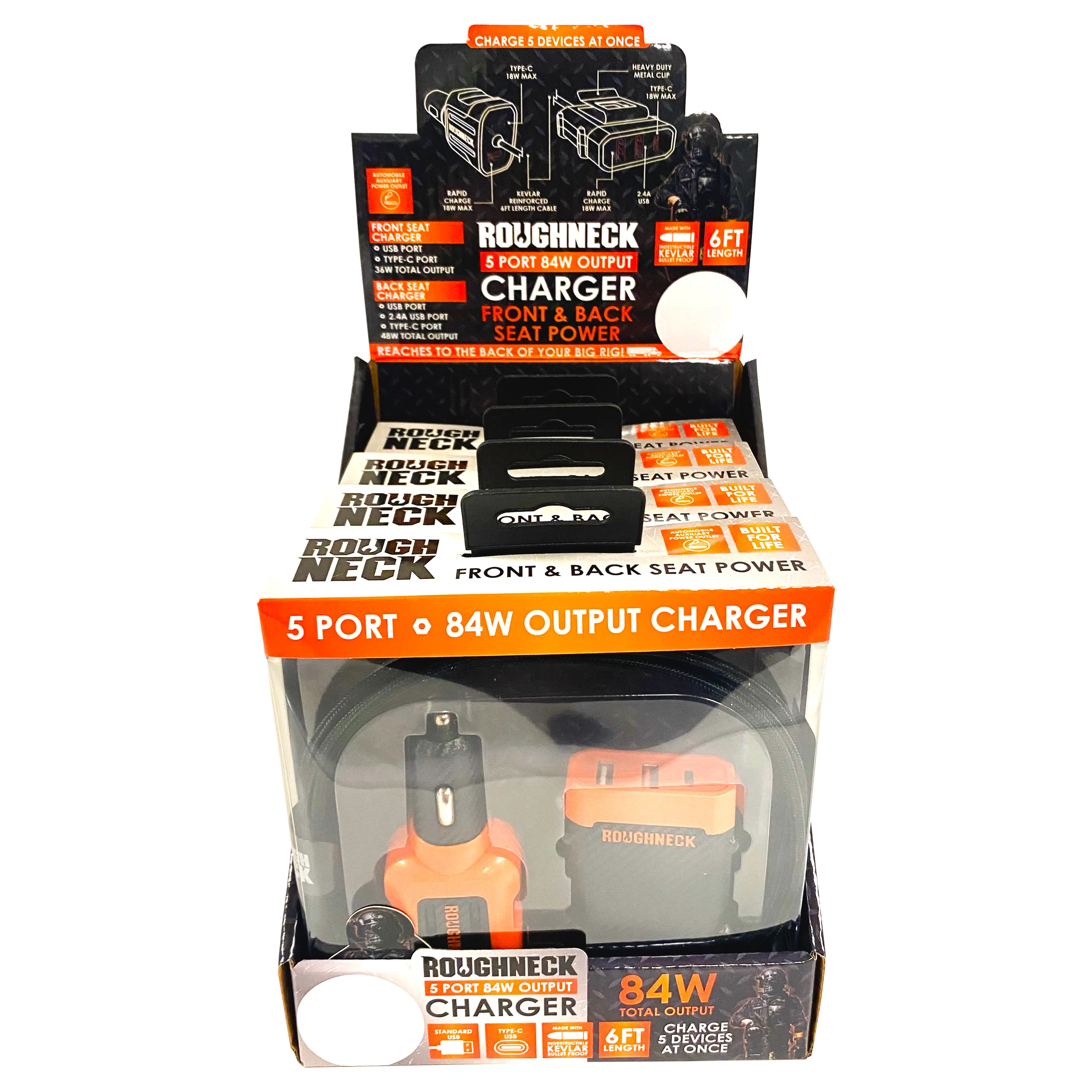 Car Charger Multi-Port Backseat Extender - 4 Pieces Per Retail Ready Display 22914 ROUGHNECK