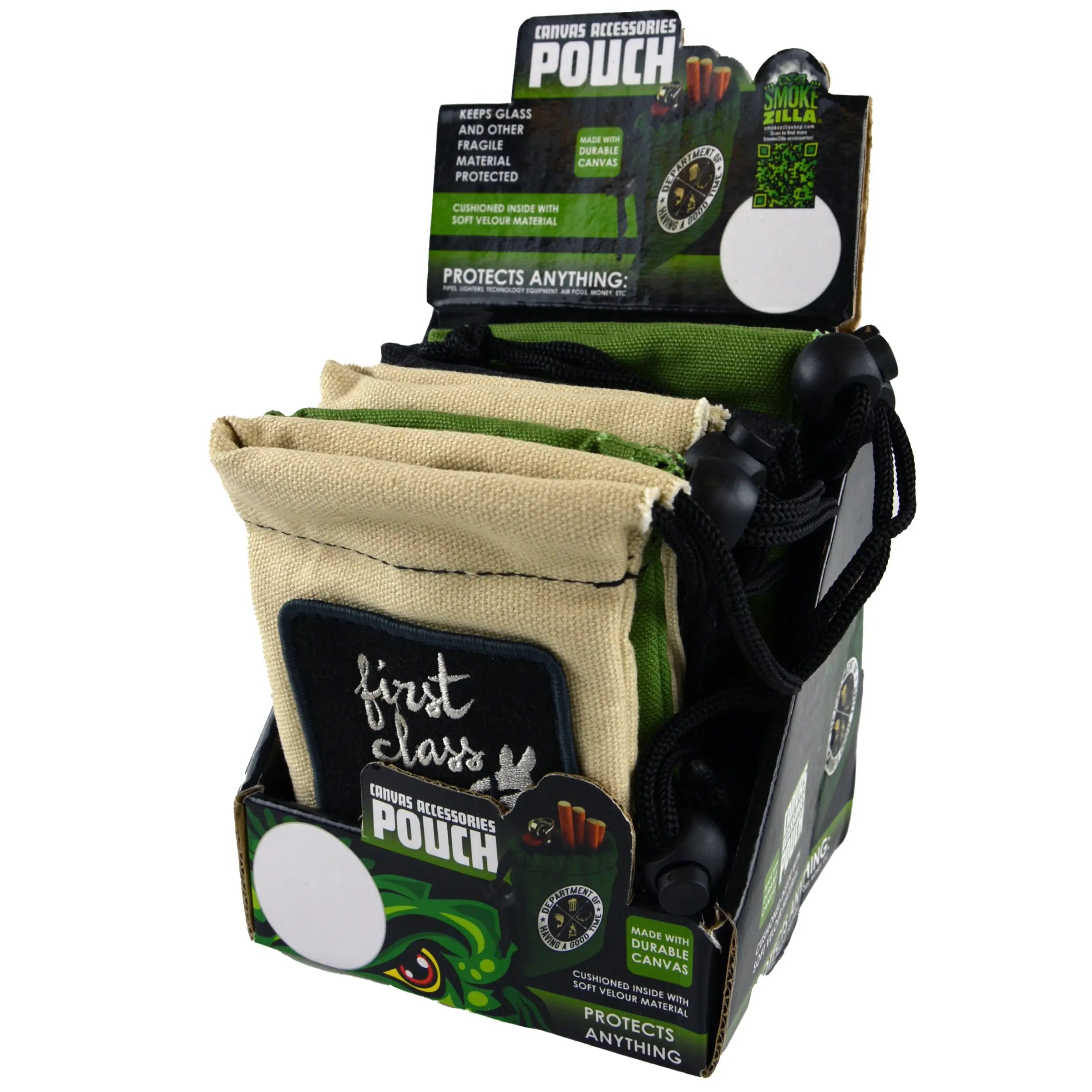 Canvas Smoker Accessories Pouch with Patch - 6 Pieces Per Retail Ready Display 22930 SMOKEZILLA