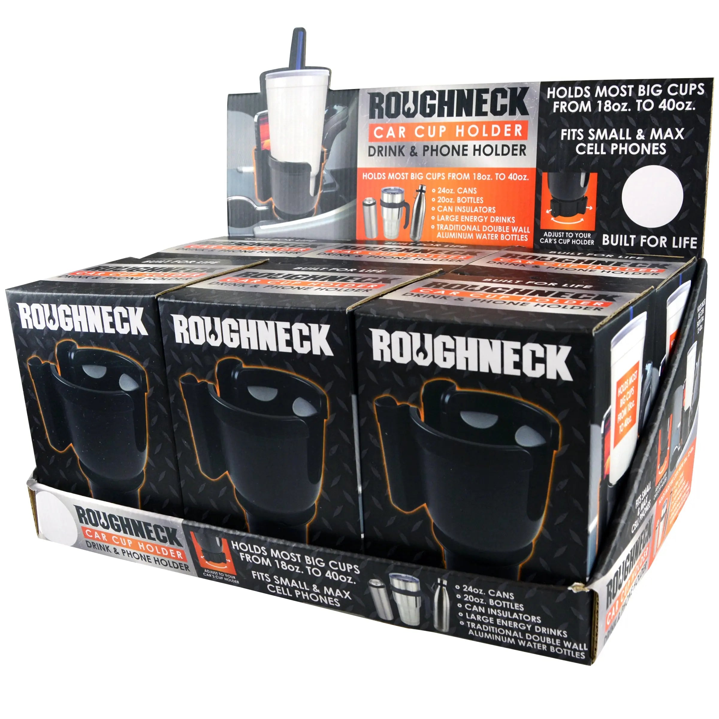 Cup Holder with Cell Phone Storage - 6 Pieces Per Retail Ready Display 23063 ROUGHNECK
