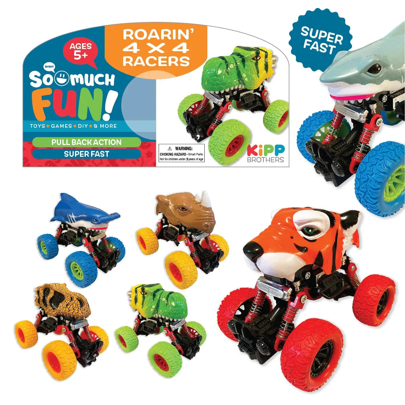 Pull Back Toy Car Roarin' 4 X 4 - 6 Pieces Per Pack 23217 KIPP BROTHERS