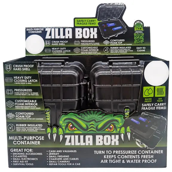 Smell Proof Pressurized Storage Box with Customizable Foam - 4 Pieces Per Retail Ready Display 23239 SMOKEZILLA