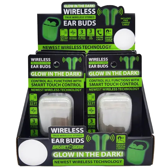Wireless Earbuds Glow in The Dark with Case - 6 Pieces Per Retail Ready Display 23250 GADGET GEAR