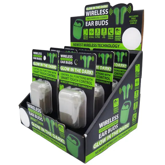 Wireless Earbuds Glow in The Dark with Case - 6 Pieces Per Retail Ready Display 23250 GADGET GEAR