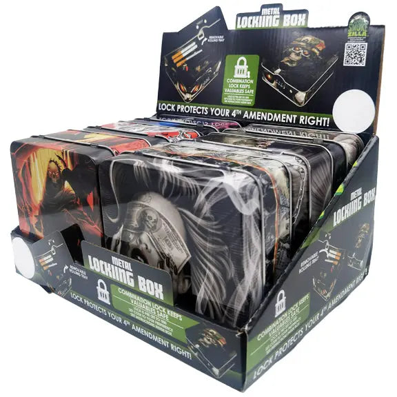 Metal Locking Storage Box with Roll Tray - 6 Pieces Per Retail Ready Display 23254 SMOKEZILLA