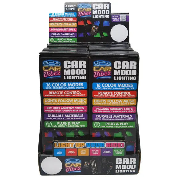 Car Mood Lighting with Remote Control - 6 Pieces Per Retail Ready Display 23307 CAR VIBEZ