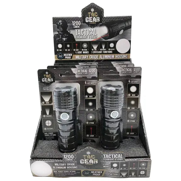 LED Flashlight Waterproof with Laser - 6 Pieces Per Retail Ready Display 23387 TAC GEAR