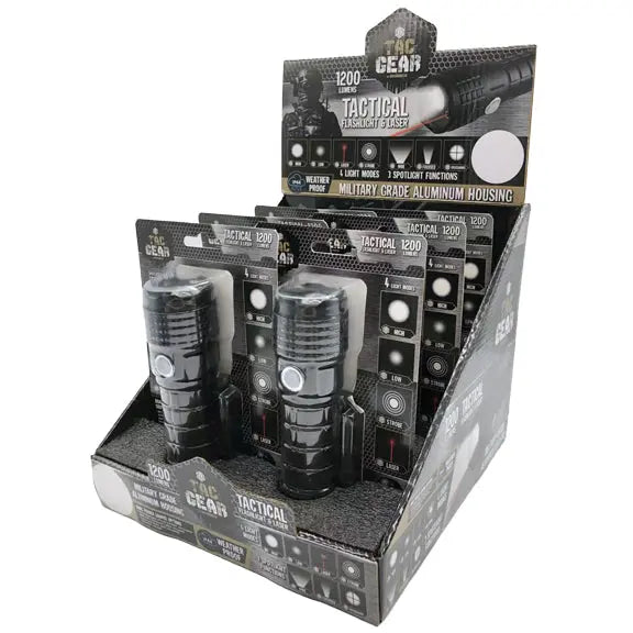 LED Flashlight Waterproof with Laser - 6 Pieces Per Retail Ready Display 23387 TAC GEAR