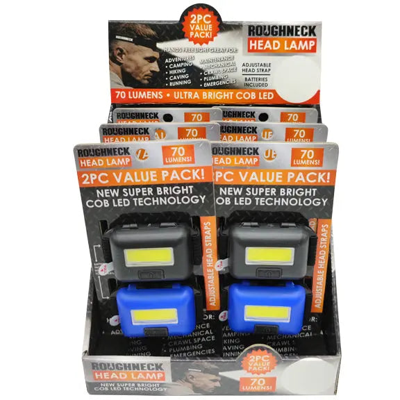 Headlamp LED Flashlight 2 Pack - 6 Pieces Per Retail Ready Display 23389 ROUGHNECK