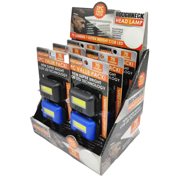 Headlamp LED Flashlight 2 Pack - 6 Pieces Per Retail Ready Display 23389 ROUGHNECK