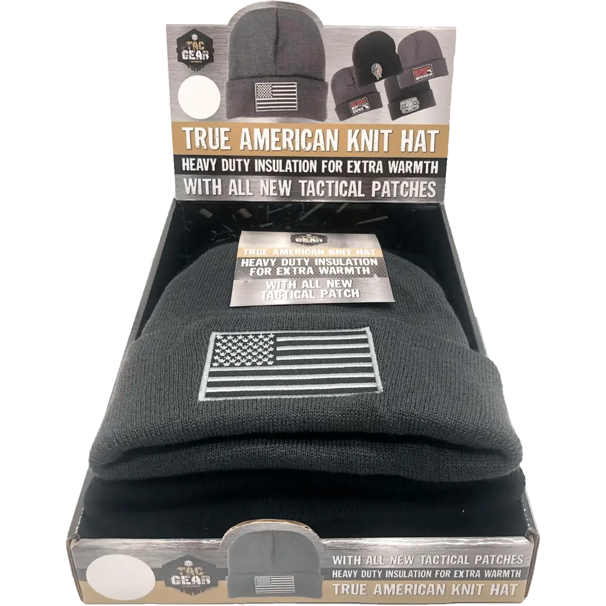 Patriotic Cuffed Knit Hat Beanie with Tac Gear Patch - 6 Pieces Per Retail Ready Display 23504 TAC GEAR