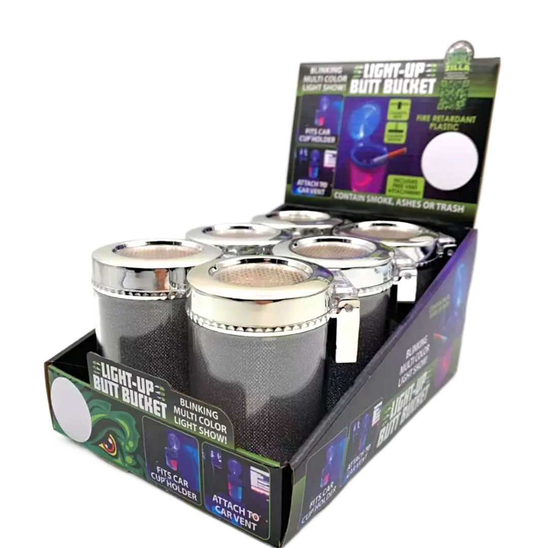 Light Show Butt Bucket Ashtray with Multi-Color LED Lights - 6 Pieces Per Retail Ready Display 23532 SMOKEZILLA