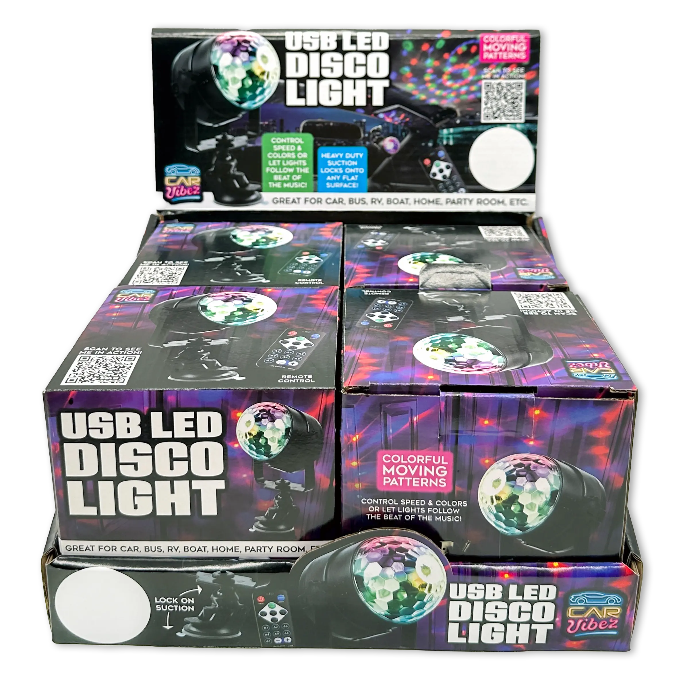 Mood Light USB LED Disco Light with Suction Cup Mount - 4 Pieces Per Retail Ready Display 23575 CAR VIBEZ