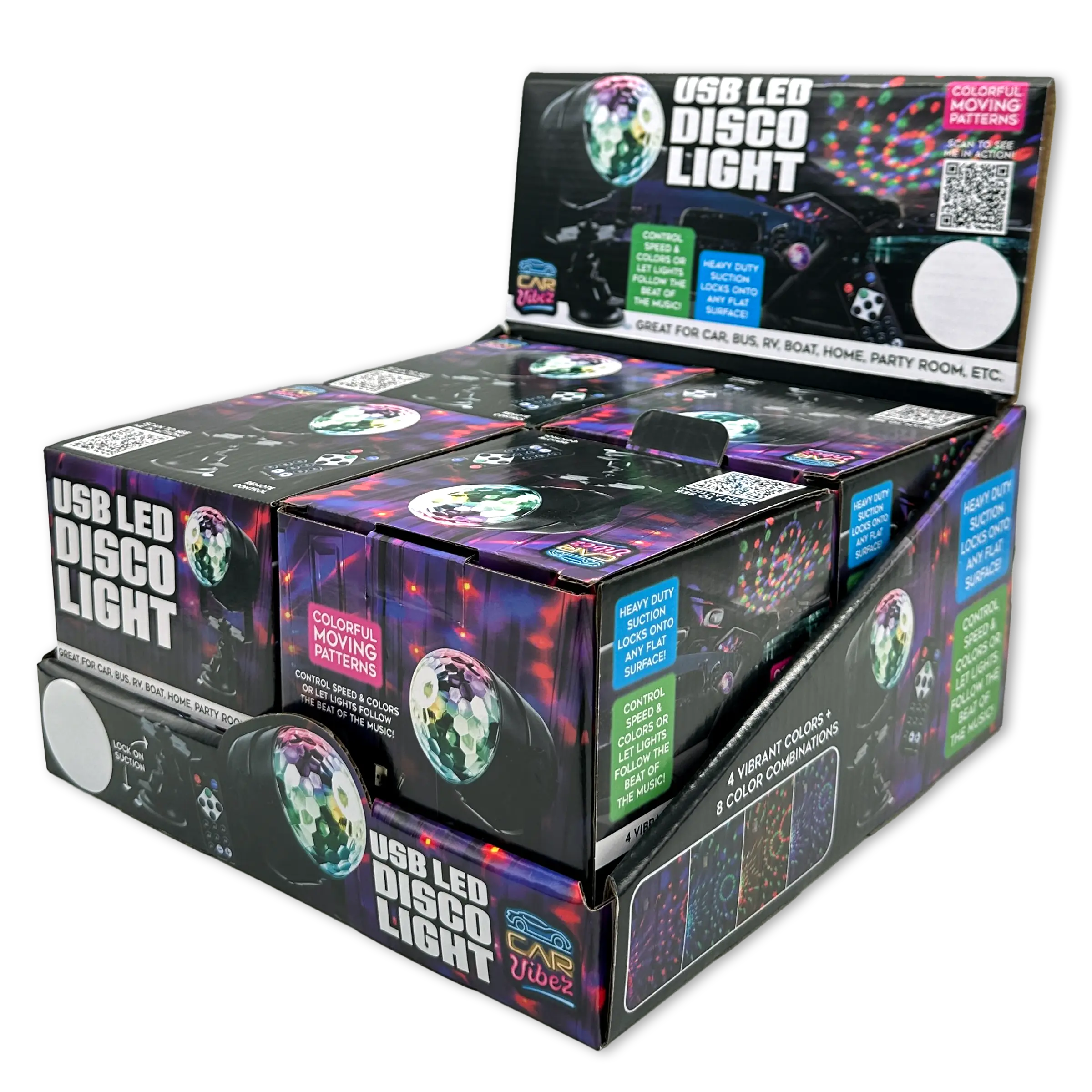 Mood Light USB LED Disco Light with Suction Cup Mount - 4 Pieces Per Retail Ready Display 23575 CAR VIBEZ