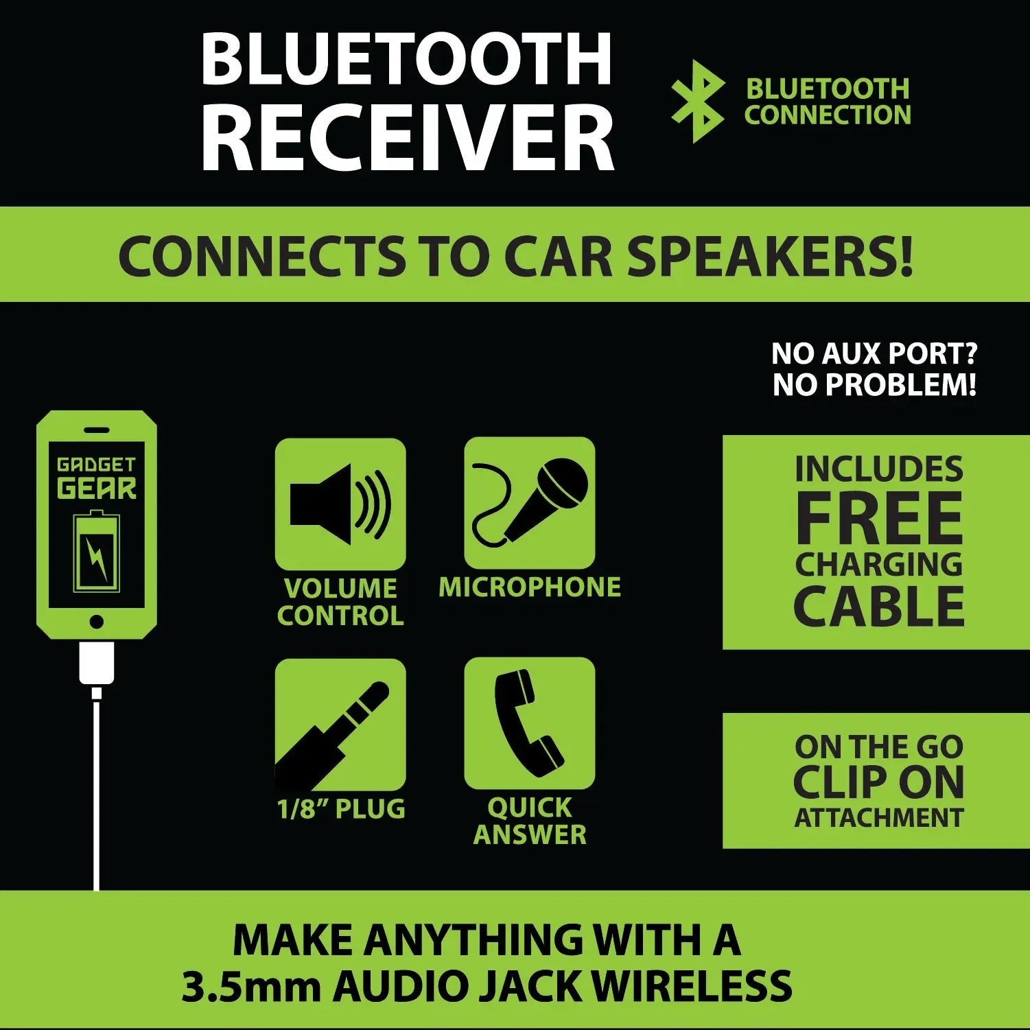 Bluetooth Compatible Receiver with Mic - 4 Pieces Per Pack 23611 GADGET GEAR