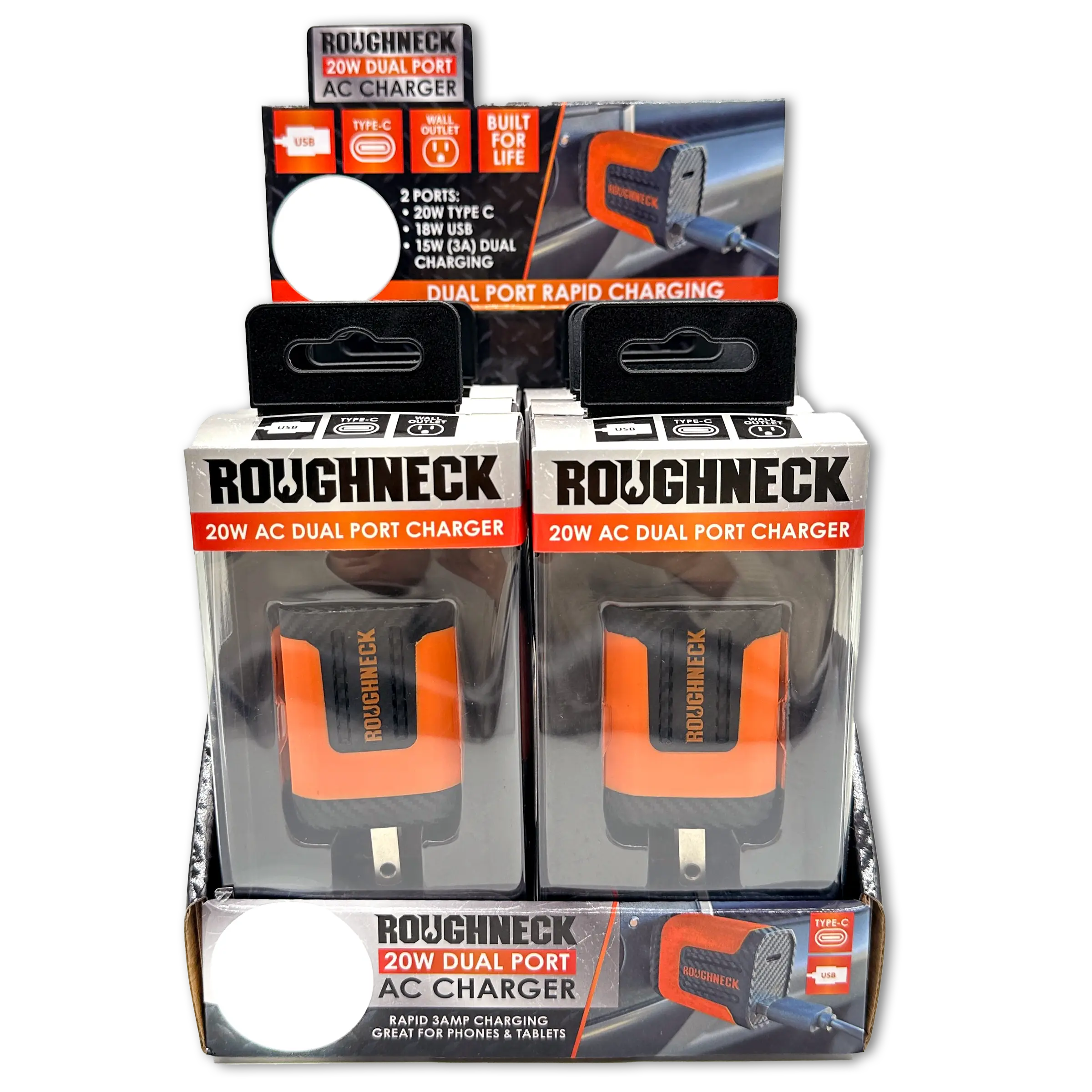 AC Wall Charger Dual Port USB / USB-C 20 Watts - 6 Pieces Per Retail Ready Display 23689 ROUGHNECK