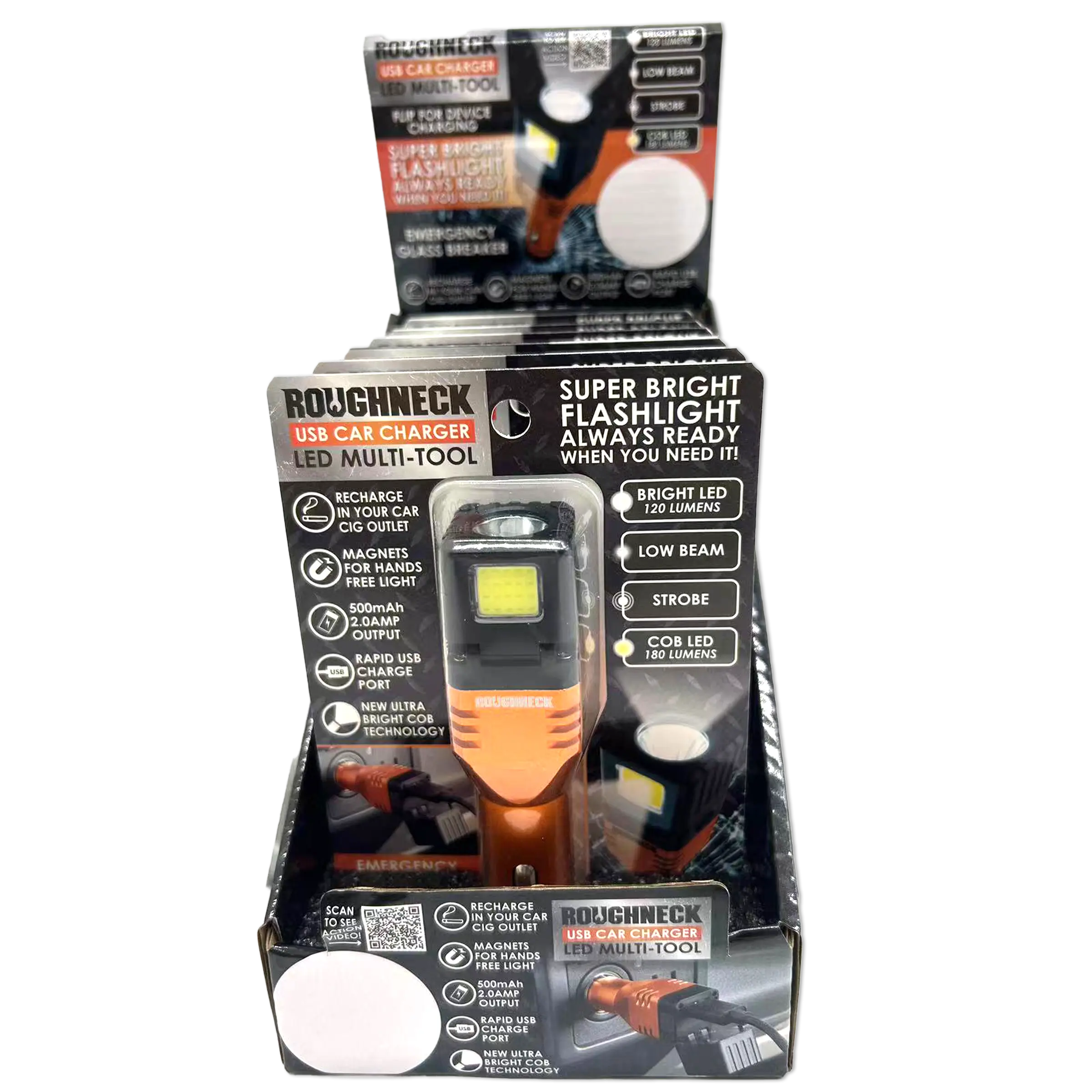 Car Charger  DC Dual Port USB / USB-C with Flashlight - 6 Pieces Per Retail Ready Display 23693 ROUGHNECK