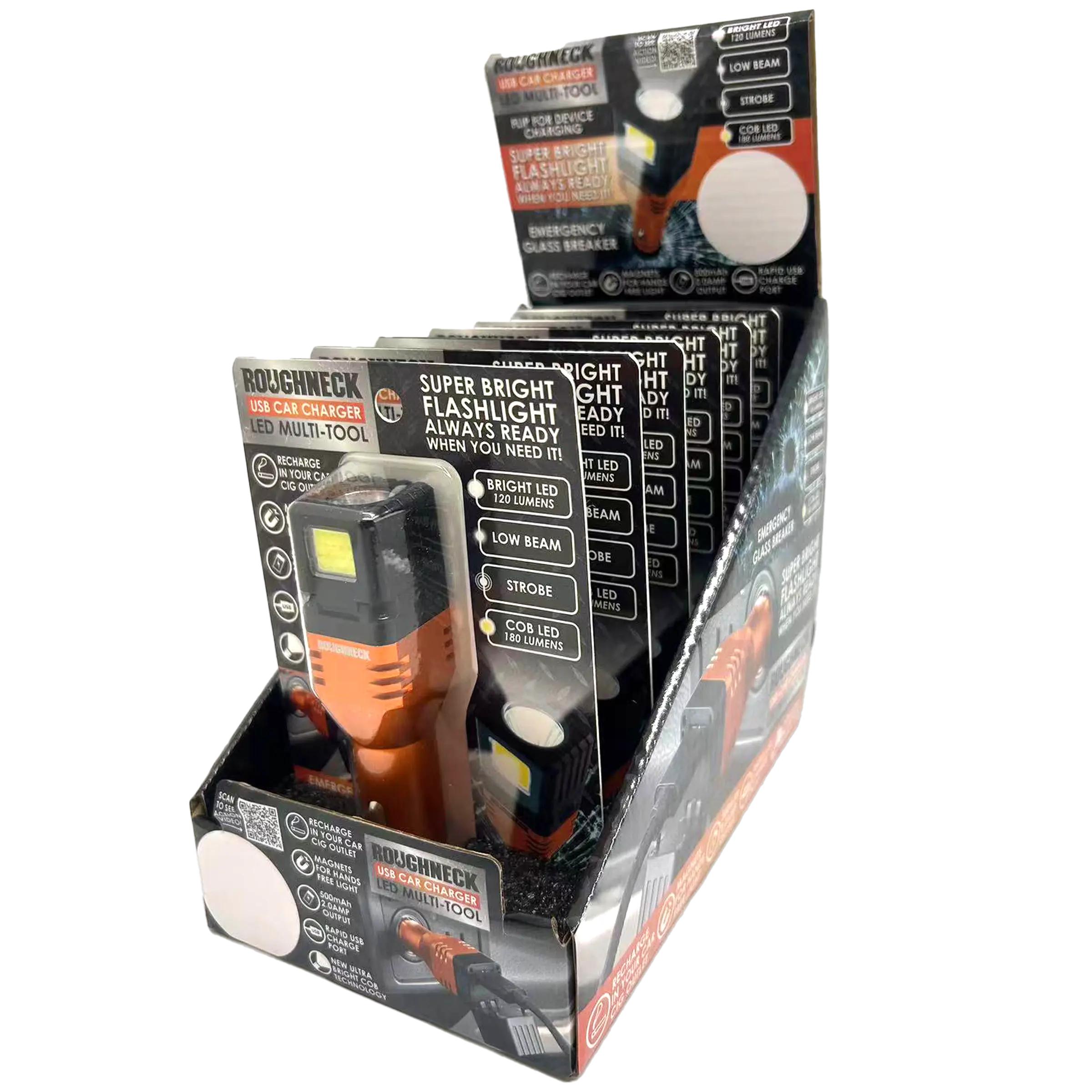 Car Charger  DC Dual Port USB / USB-C with Flashlight - 6 Pieces Per Retail Ready Display 23693 ROUGHNECK