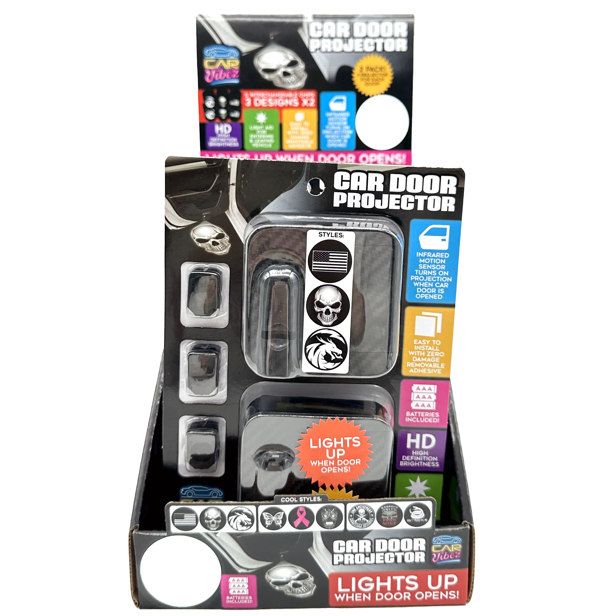 Car Door Light Projector with Assorted Designs - 6 Pieces Per Retail Ready Display 23694 CAR VIBEZ
